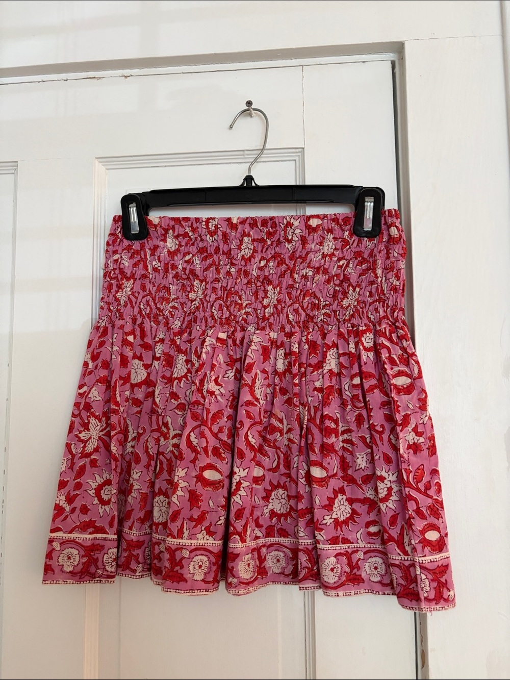 Smocked Waist Pink Floral Mini Skirt